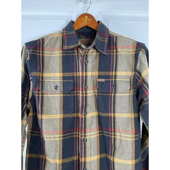 Orvis Heavy Flannel Shirt Brown Plaid Shacket Long Sleeve Button Up Mens Medium - Picture 2 of 12